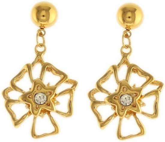 Behave Dames oorbellen hangers bloem goud-kleur 3,5 cm