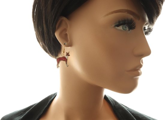 Behave Boucle d'oreille femme pendentif chien émail rouge et couleur or