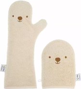 Nifty - Baby Shower Glove met washandje/Lange Washand - Washandjes - Baby Washandje - Zand Combi deal