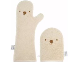 The Original Baby Shower Glove met washandje/Lange Washand - Nifty - Washandjes - Baby Washandje - Zand Combi deal