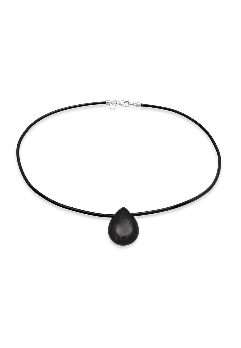 KUZZOI - Halsketting - Heren Choker druppel hanger satijn met onyx in 925 sterling zilver - Heren