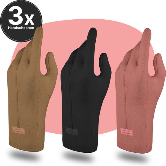 VOLQU® - Handschoenen - 3X Premium Handschoenen Dames - Handschoenen Verwarmd - Wanten - Kerstcadeau voor Vrouwen- Zwart / Bruin / Lichtroze