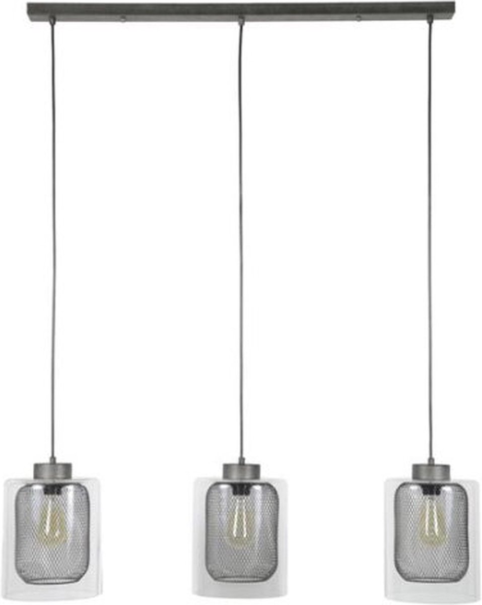 Hanglamp 3xØ20 raster-glas - Oud zilver