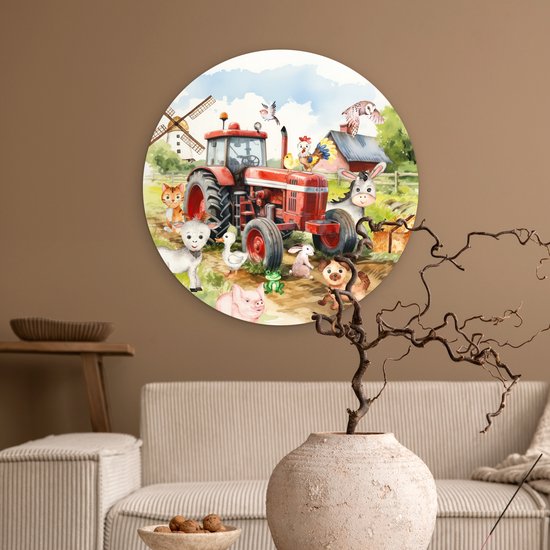 WallCircle - Cercle mural animaux de la ferme 60x60 cm - Cercle mural chambre enfant tracteur - Décoration chambre fille - Chambre enfant - Peintures chambre enfant - Décoration murale chambre garçon - Décoration murale chambre garçon aquarelle