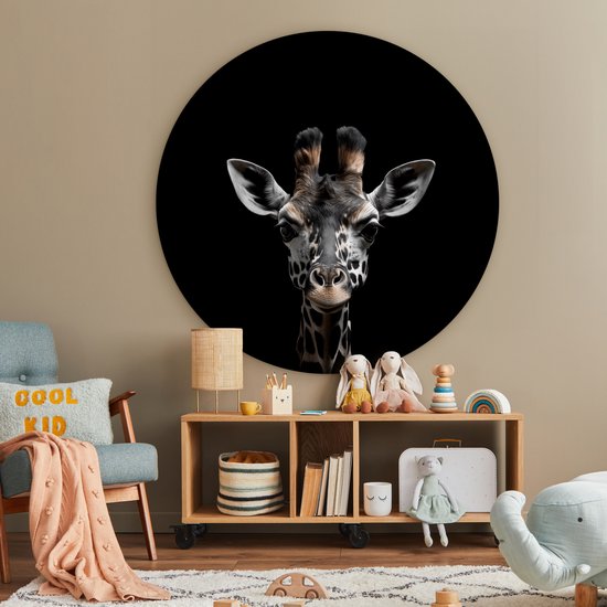 WallCircle - Cercle mural 150x150 cm - Girafe - Tableaux ronds salon noir - Plaque murale rond animal - Cercle de décoration murale animal noir - Décoration chambre intérieure - Décoration murale cercle mural - Accessoires de maison tête d'animal