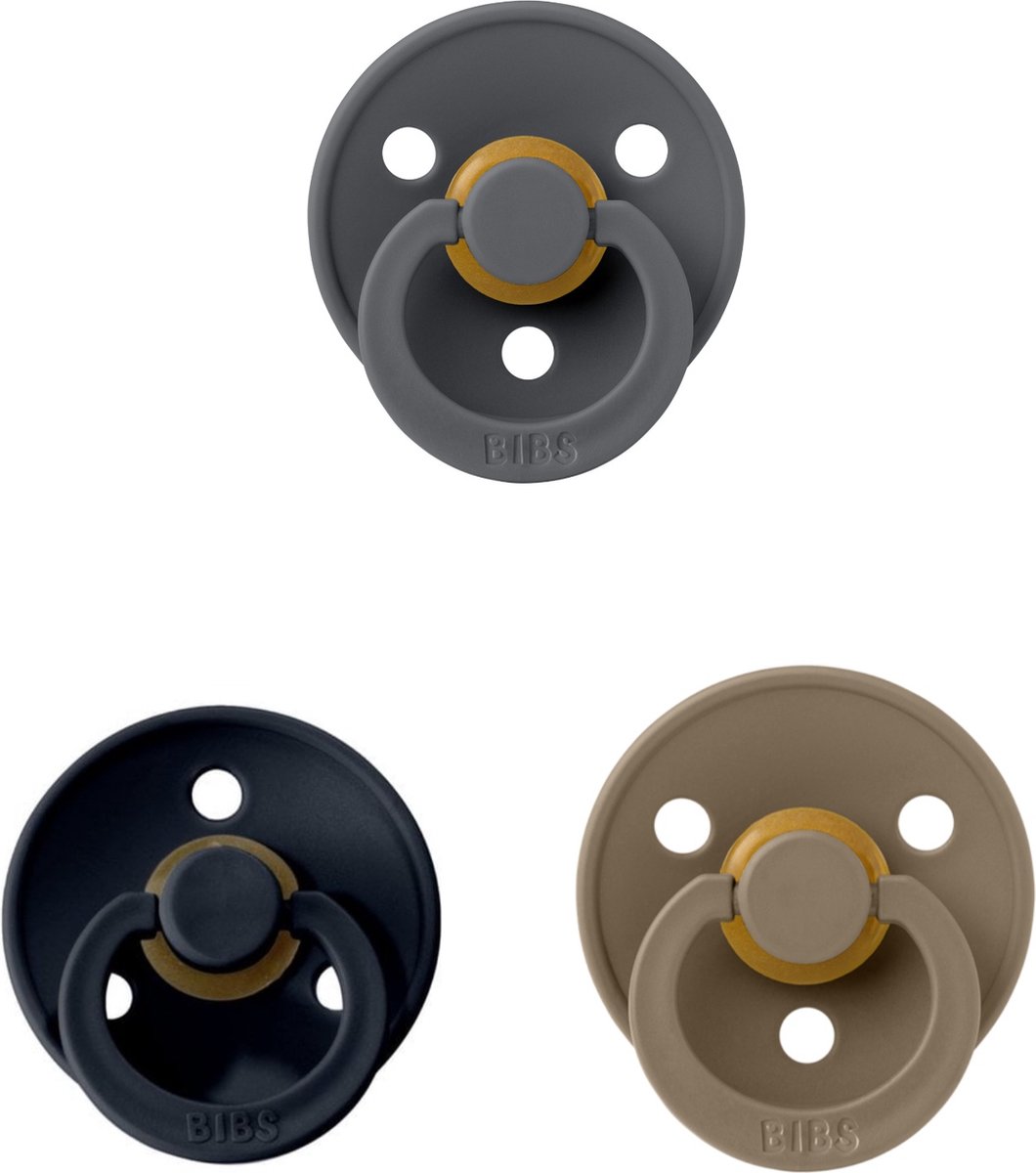 Goedkoopste Bibs fopspeen 0-6 maand set 3 stuks Dark Oak,Black en Iron maat 1