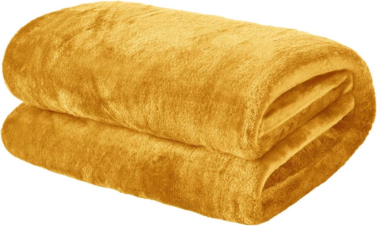 Super zachte flanellen fleece deken gooien over grote pluizige warme bedbank sprei okergele mosterd 150 x 200cm