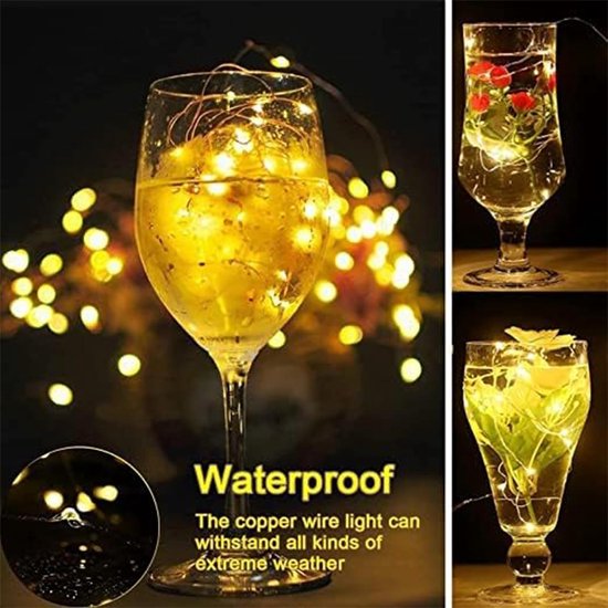 USB-oplaadbare flessenlampen, 2 m, 20 leds, kurkverlichting voor flessen, 8 modi, koperdraad, led-lichtsnoer, doe-het-zelf decoratie voor Kerstmis, bruiloft, feest, buiten, glazen (warm wit, 4 stuks