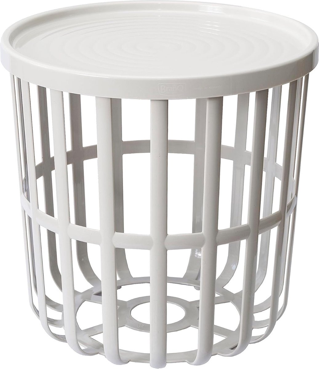 BranQ - Bijzettafel - Salontafel - Rond - Met opbergmand - 40 x 40 x 40 cm - Wit