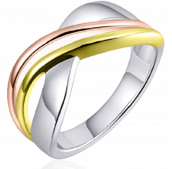 Schitterende Zilveren Ring Rose Goud 20.25 mm (maat 64) model 171 | Damesring | Bicolor |