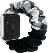 Geruite Scrunchie set Apple Watch Band met haarband - Plaid/zwart - Voor 42mm - 44mm - 45mm - 49mm iWatch - Stoffen elastische plaid scrunchy smartwatchband - Compatibel met Apple Watch Ultra SE 9 8 7 6 5 4 3 2 1 grote modellen