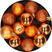 Krist+ kleine kerstballen - 36x - oranje - kunststof - 4 cm mat/glans/glitter