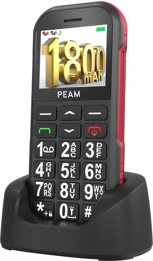 Foto: Peam senioren telefoon 4g noodknop senioren mobiel rood grote knoppen eenvoudige senioren mobiel senioren mobiele telefoon 4g noodknop 4g batterij sos knop docking station 4g telefoon