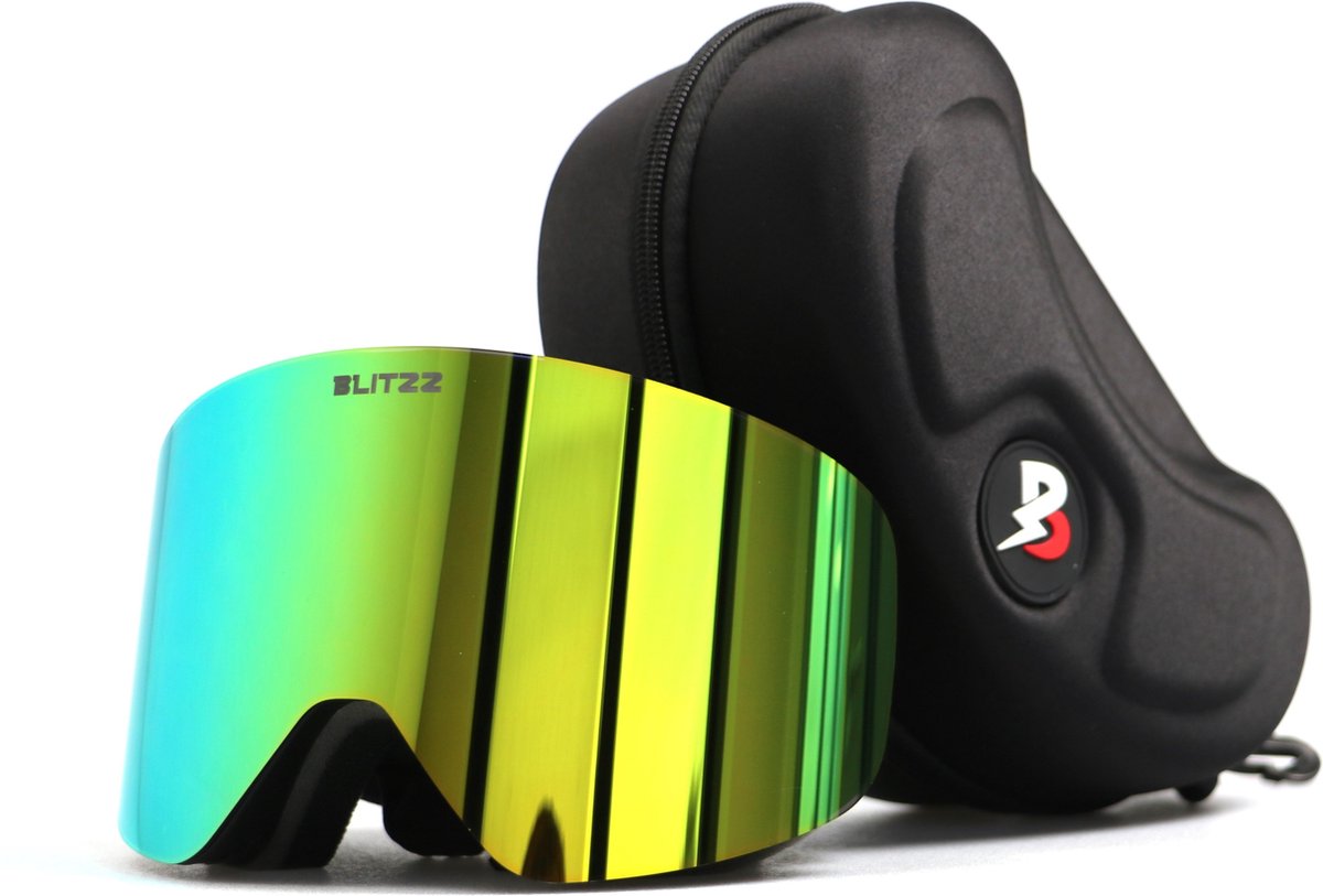 BLITZZ - Impact Collection - Ski- Snowboard Bril - No Edge - Groen - Magnetische Lens - Gratis Hardcase - One Size