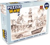 Puzzel Strand - Kinderen - Vuurtoren - Alpaca - Zee - Dieren - Legpuzzel - Puzzel 500 stukjes