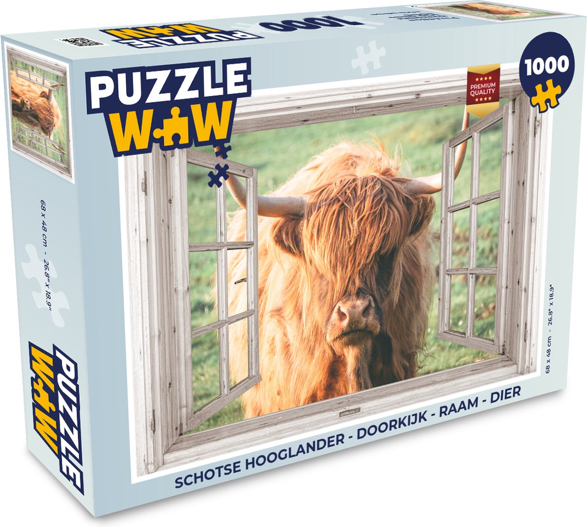 Puzzel Schotse hooglander - Doorkijk - Raam - Dier - Legpuzzel - Puzzel 1000 stukjes volwassenen