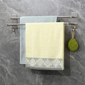 Porte-serviettes autocollant avec deux porte-serviettes de 60 cm, No perçage, mural, argent brossé, pour salle de bain, chambre à coucher, Kitchen