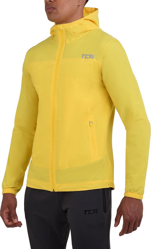 TCA Mannen AirLite 2.0 Waterdichte Hardloop Regenjas met Ritszakken - Geel/Groen, XL