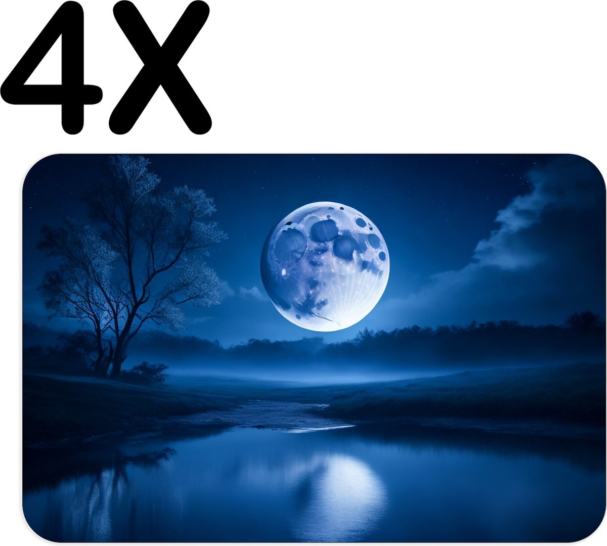 BWK Flexibele Placemat Grote Volle Maan met Blauw Licht over Water