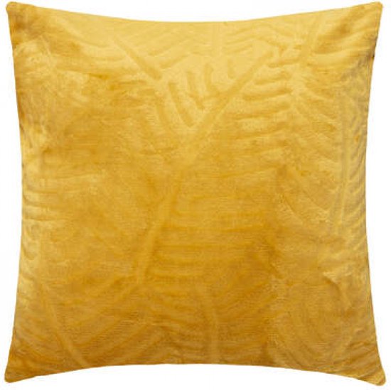 Atmosphera Interior Designer® - Coussin jaune ocre avec motif de feuille de palmier