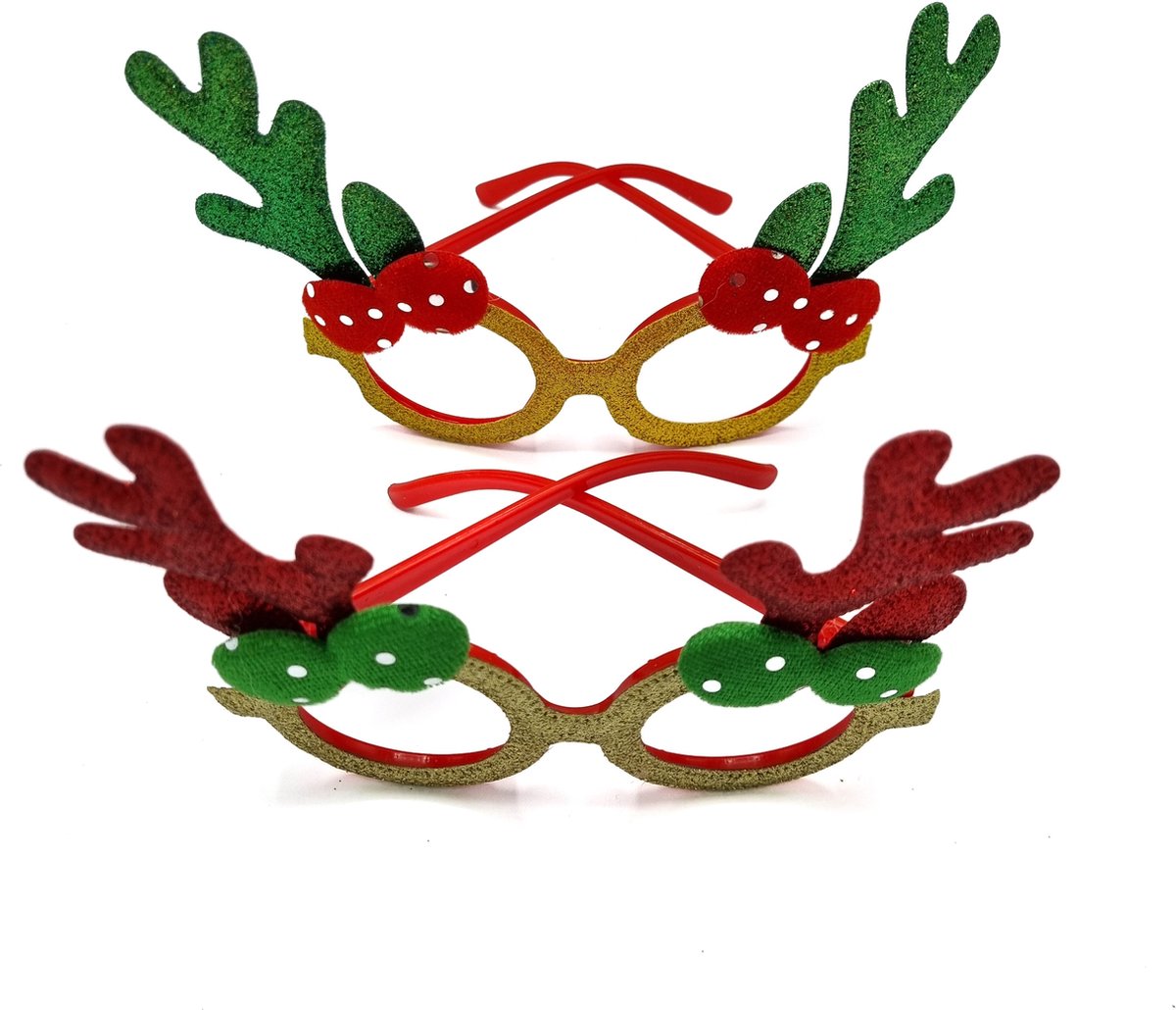 Gadgetpoint - Brillen - Bril - Kerst - Kerstman - Kerstboom - Kerst - Kerstmis - Christmas - Xmas - Set van 2 - Rendier Rood Groen