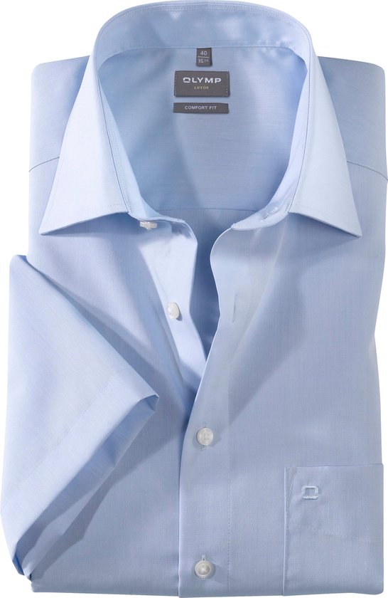 OLYMP Luxor comfort fit overhemd - korte mouw - popeline - bleu - Strijkvrij - Boordmaat: 44