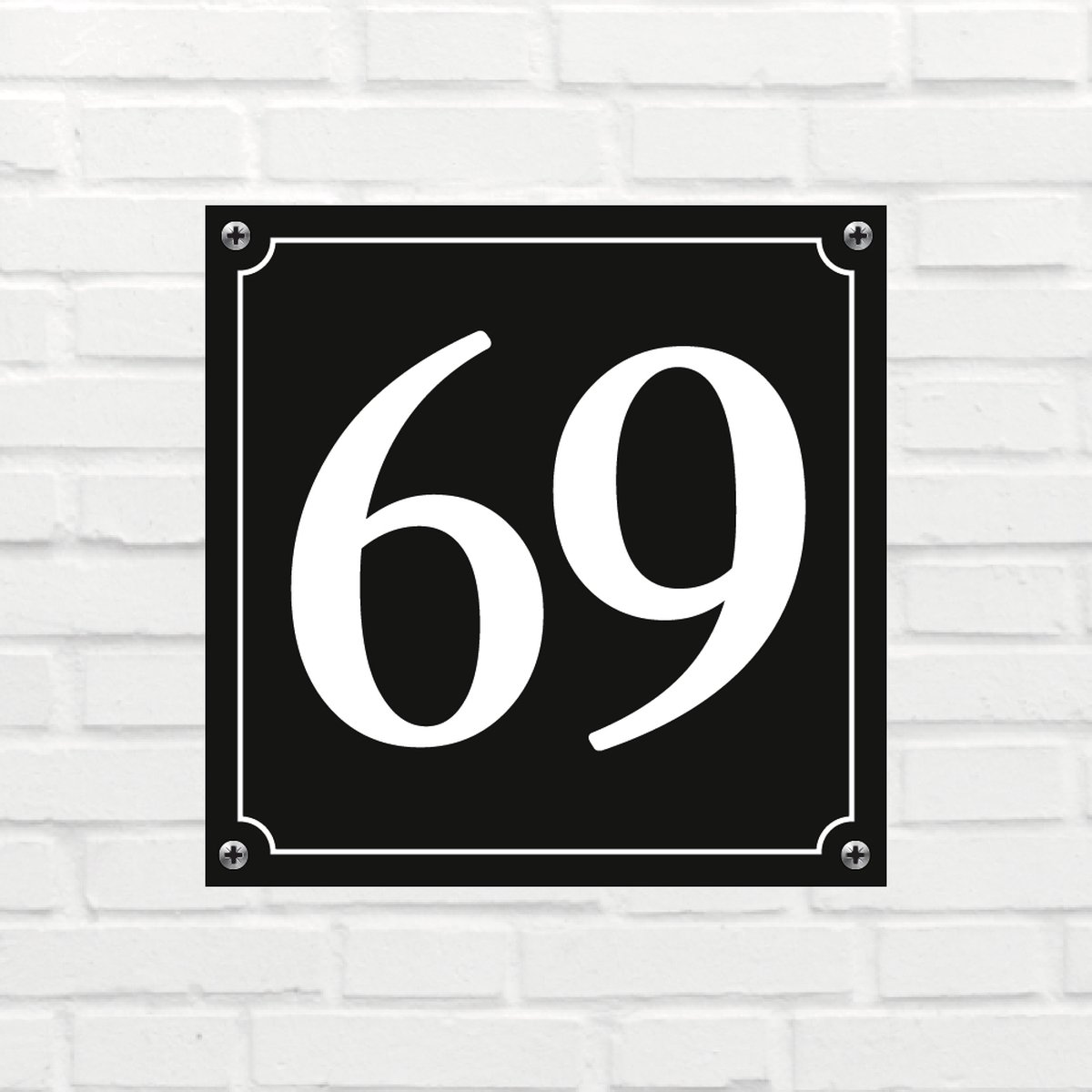 Huisnummerbord Klassiek - Nummer 69 - 14 x 11 cm - incl. bevestiging | - naambord - nummerbord - voordeur