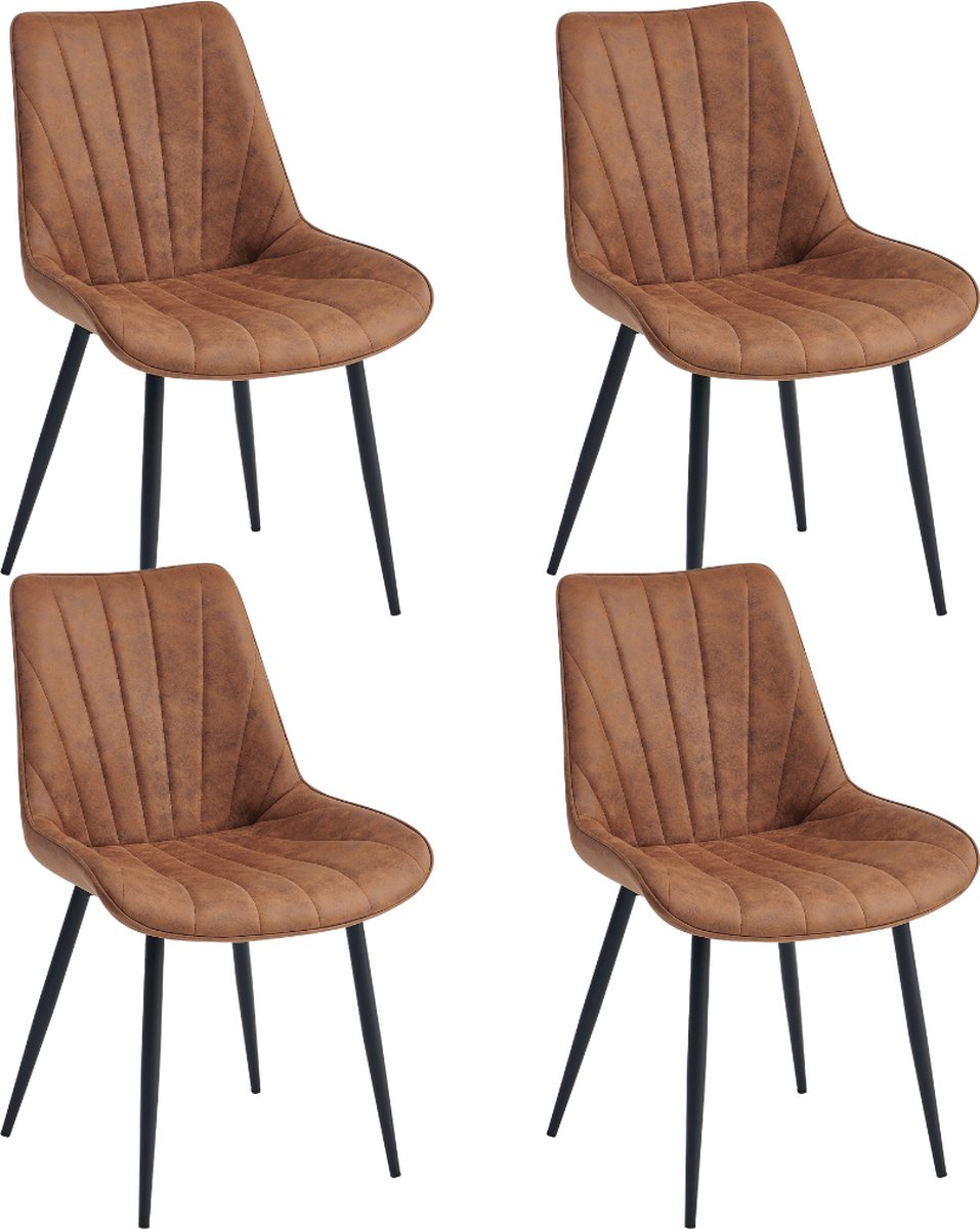 Colenis® - Lesedi Eetkamerstoel - Set Van 4 - Cognac - Microfiber Stof