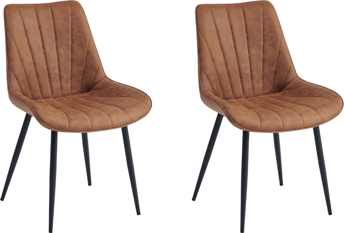 Colenis® - Lesedi Eetkamerstoel - Set Van 2 - Cognac - Microfiber Stof