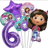 Gabby Poppenhuis Geïnspireerd Ballonen Set Verjaardag Versiering 6 jaar - 9 stuks Ballonnen Gaby Poppenhuis - Gabby Dollhouse Ballonnen Set - Gabby Dollhouse - Feestdecoratie - Folie Ballon - Kinderfeest - Helium Ballon - Dollhouse - Decoratie.