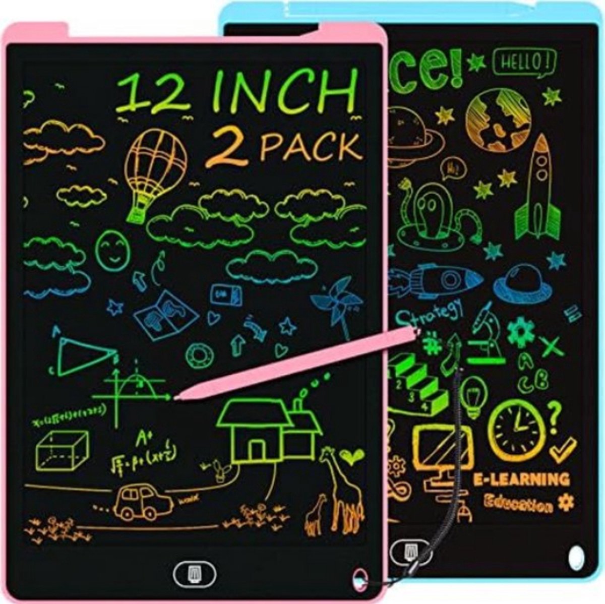 Tekentablet Kinderen - Tekentablet Met Scherm - Grafische Tablet - set van 2 - Roze | Blauw - 12inch