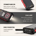 JIR Tech® - Solar Powerbank 30 000 mAh - Ingebouwde kabels - Solar Charger - Powerbank Zonneenergie - Draadloos opladen - Wireless charger - Snellaadfunctie - Snel Laden - Rood - Usb C - Noodpakket - Zaklamp - Meerdere Apparaten