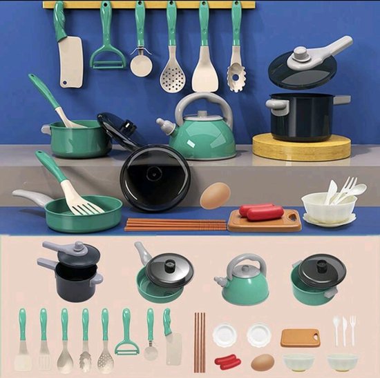 Keukenset Speelgoed 28 stuks - Keukenspeelgoed Groen - Speelgoedkeuken accessoire set - keukengerei met keuken benodigdheden - etenswaren - bakmiddelen