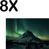 BWK Textiele Placemat - Berg met Aurora - Noorder Licht - Set van 8 Placemats - 40x30 cm - Polyester Stof - Afneembaar