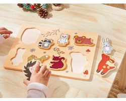 Playtive Houten motoriekspel - Dieren puzzel voor 2+ jaar - 9-delig