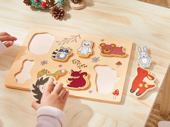 Playtive Houten motoriekspel - Dieren puzzel voor 2+ jaar - 9-delig