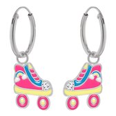 Zilveren oorbellen meisje | Oorbellen kind | Zilveren oorringen met hanger, gekleurde rolschaats met regenboog en glitters