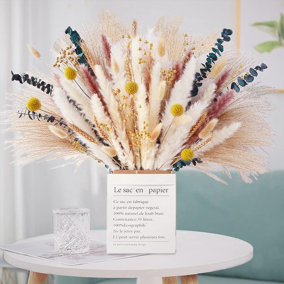 Pampasgras Gedroogde Bloemen Decoratie, 116 Stuks Natuurlijke Rietbloem, DIY Gedroogd Boeket, Perfect voor Thuis, Herfst- en Winterdecoratie, Boho Stijl, Woonkamer, Slaapkamer en Vaasdecoratie.