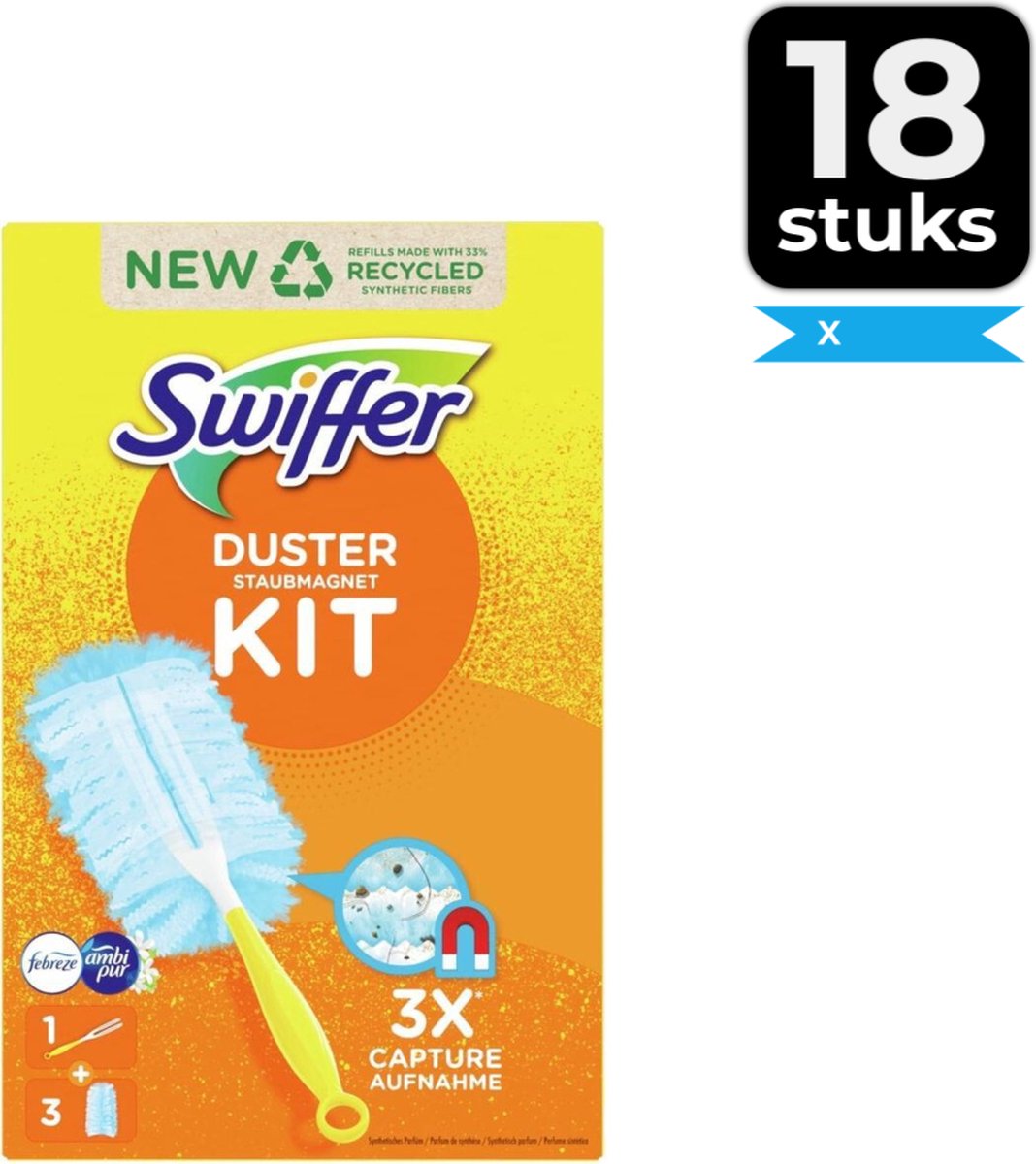 Swiffer Duster Stofdoekjes - Starterkit + 3 navullingen Febreze - Voordeelverpakking 18 stuks