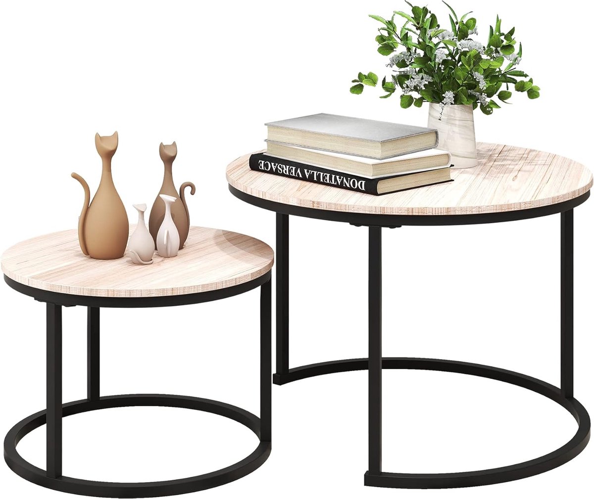 Ronde salontafel, set van 2, set van 2 voor de woonkamer, bijzettafel ...