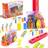 Playos® - Train Domino - avec 80 briques - Locomotive - Lumière et son - Empileur de dominos - Dominos - Train jouet - Blocs de construction - Construction automatique de dominos - Jouets Éducatif