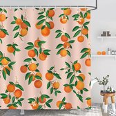 rideau de douche avec orange, 180 x 180 cm, agrumes avec feuilles vertes, rideau de salle de bain, imperméable, résistant à la moisissure, rideau de bain en polyester avec 12 crochets