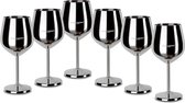Onbreekbare wijnglazen van roestvrij staal, wijnglazen, rode wijnglazen, campingglazen, cocktailglazen, robuust, onbreekbaar, zilveren editie, 6-delig, 21x 7,3 cm, 0,5 l