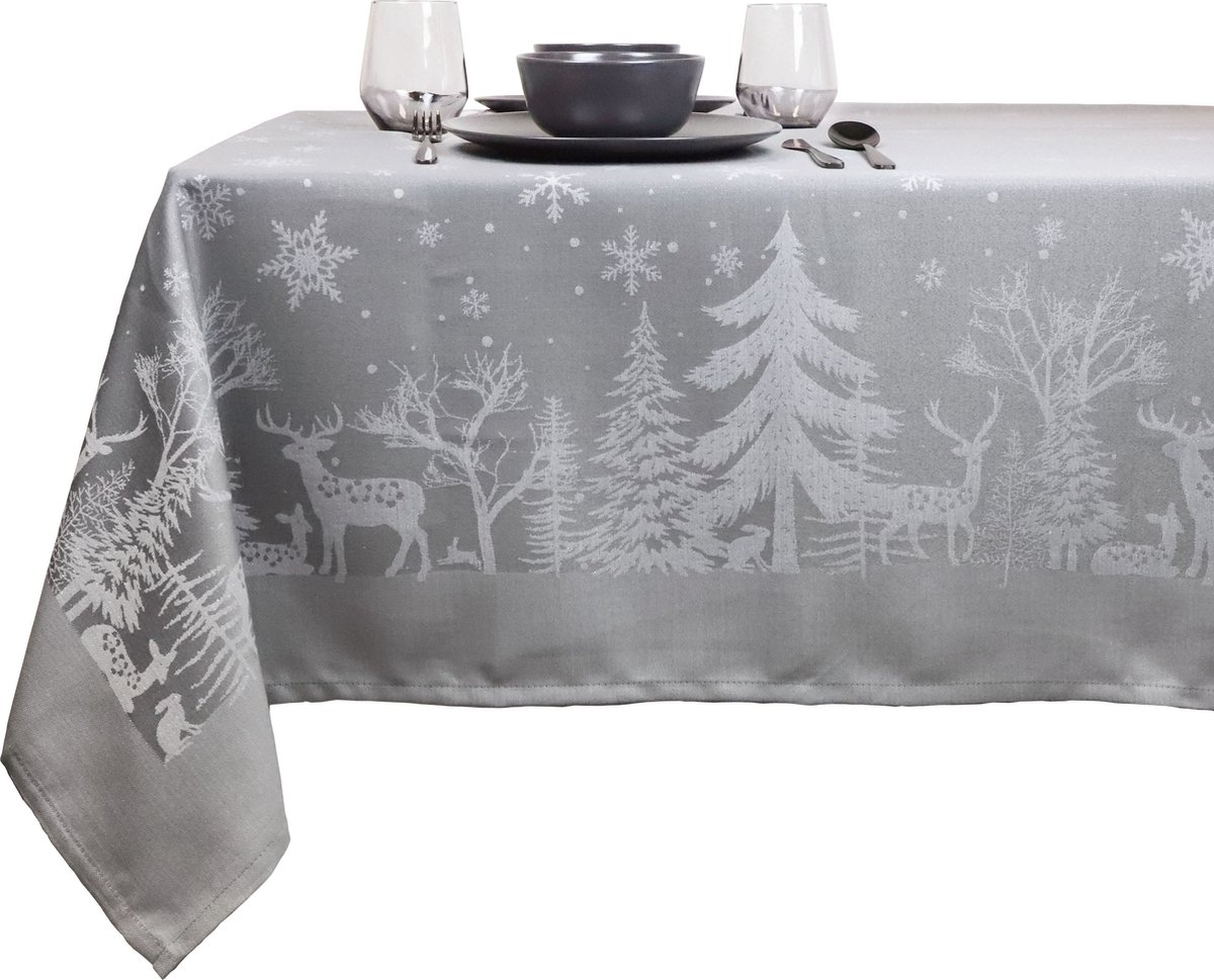 Kerst tafelkleed - Rody - 150x300cm - dark grey - Damast