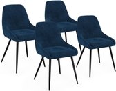 Set van 4 THALYA stoelen in blauw fluweel met armleuningen