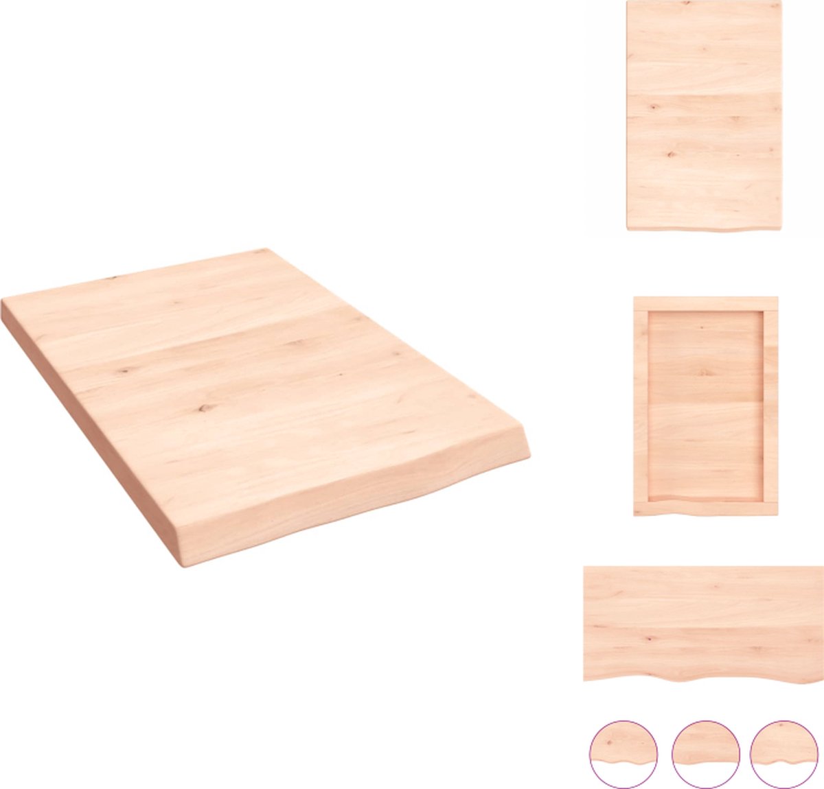 VidaXL Wandplank Massief Eikenhout 40 x 60 x 4 cm Rustieke Stijl Wandsteun