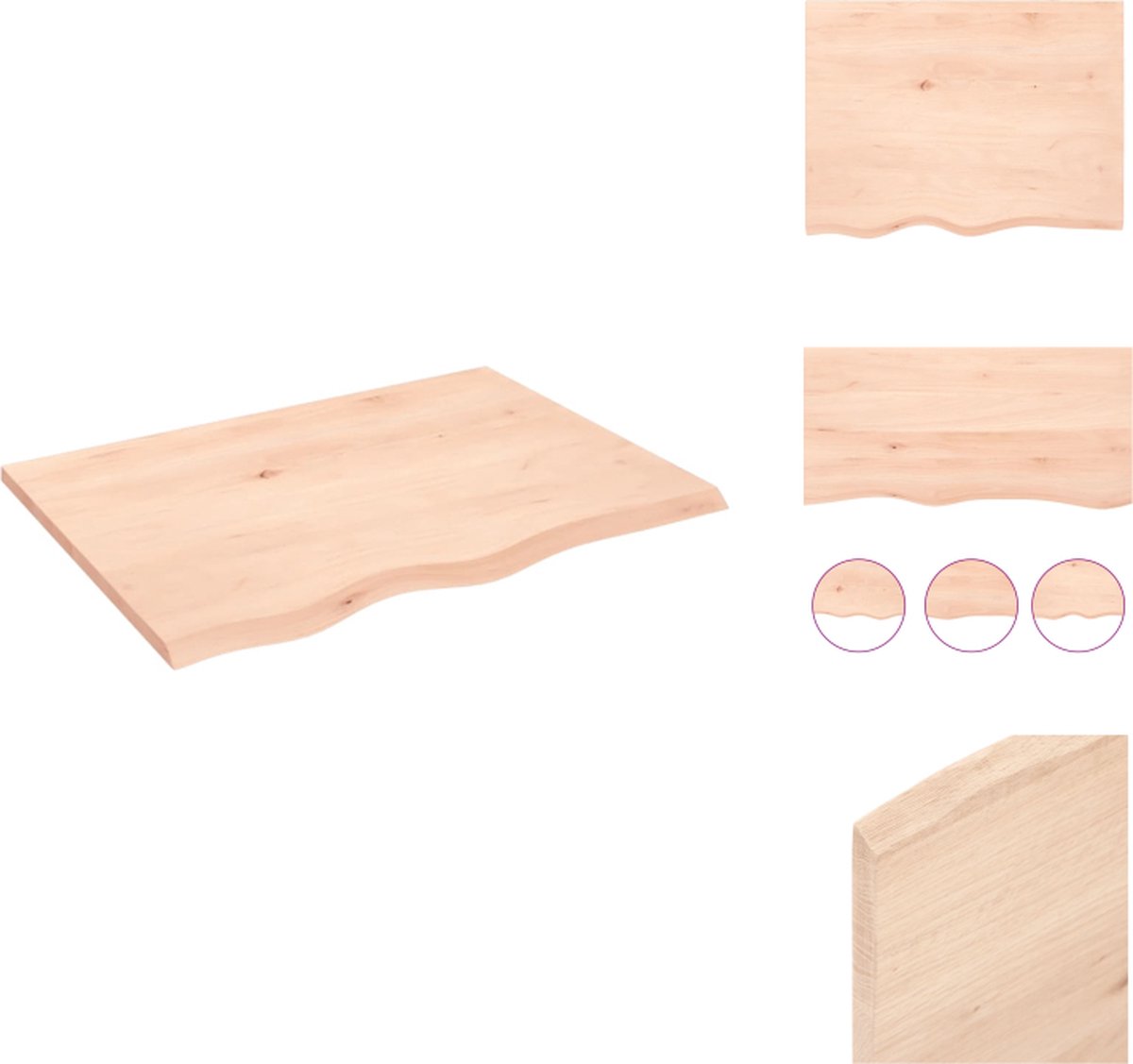 vidaXL Tafelblad - 80x60x2 - cm - onbehandeld - massief - eikenhout Naturel