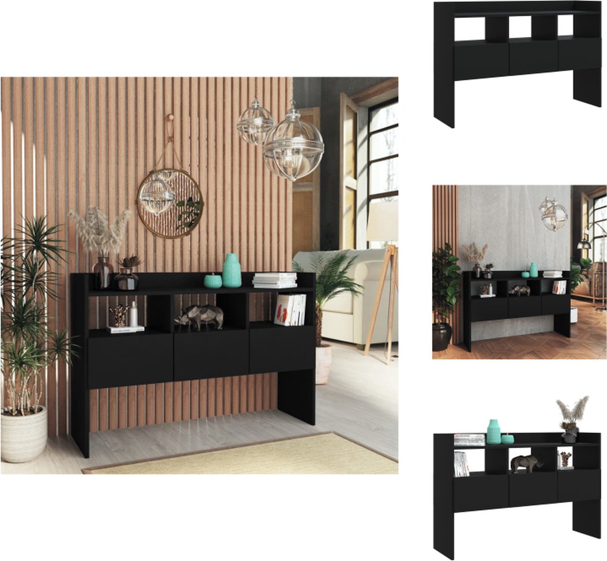 VidaXL Dressoir 3 open vakken en 3 lades 105 x 30 x 70 cm zwart Keukenkast