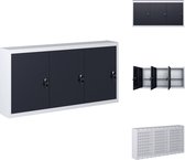 vidaXL Wandgereedschapskast - 120 x 19 x 60 cm - Grijs/Zwart - Met 3 schappen - 3 afsluitbare deuren - Gereedschapskar