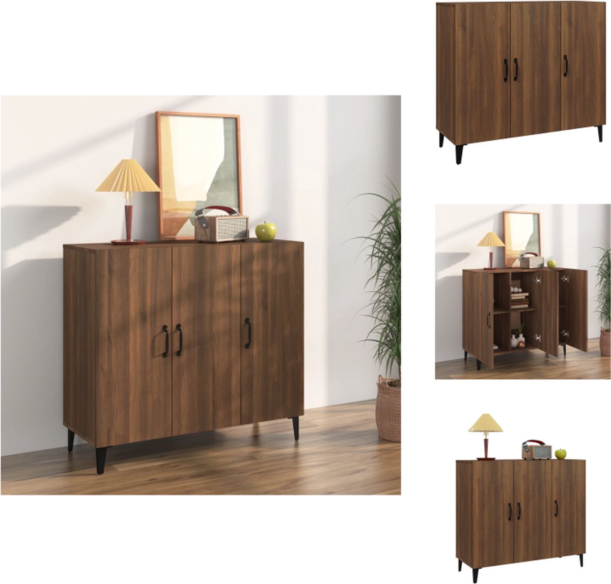 VidaXL Dressoir Industrial Bruineiken 90 x 34 x 80 cm Keukenkast